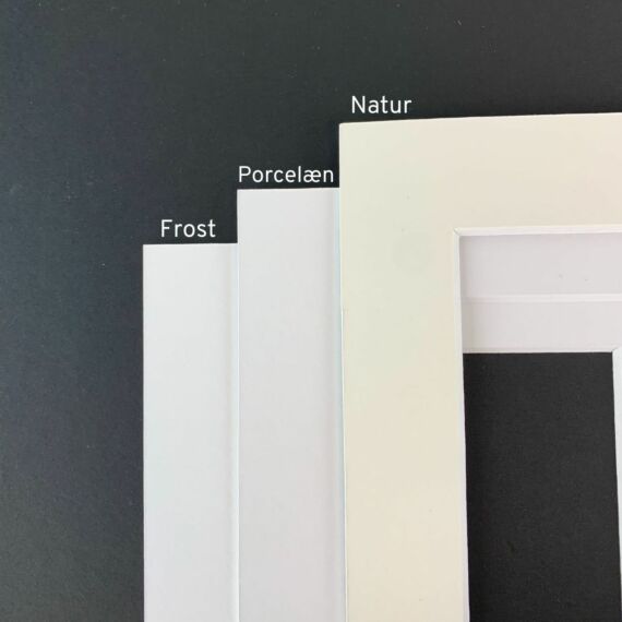 frost-, porcelæn- og naturhvid passepartout