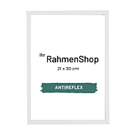 Reflexfreier Holzrahmen, Weiß, schmal, 21 x 30 cm (A4) - Typ 860