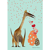 børneplakat med dinosaurus og hjerter