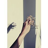 fotoplakat med hånd der holder blomster
